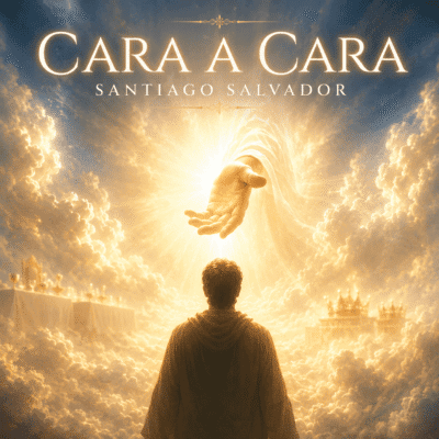 Silueta humana envuelta en luz celestial, recibida por una mano que surge del resplandor divino, en la portada del tema “Cara a Cara” de Santiago Salvador.