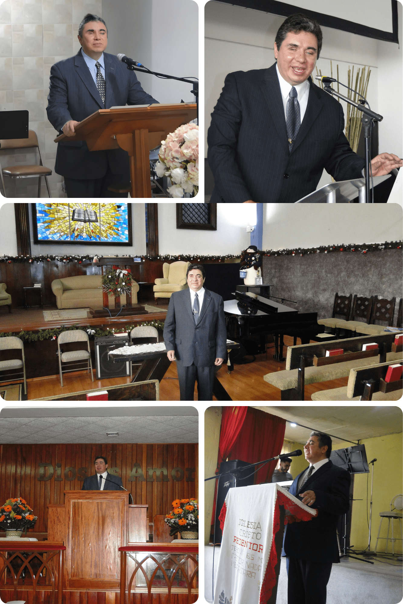 Collage del Pastor Santiago Salvador González Sotelo predicando en el Ministerio Pastoral