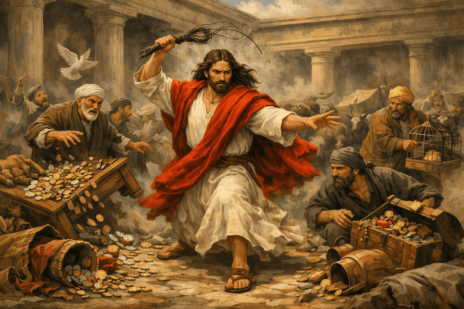 Jesús expulsando a los mercaderes del templo, Mateo 21:12-17, equilibrio entre verdad y amor
